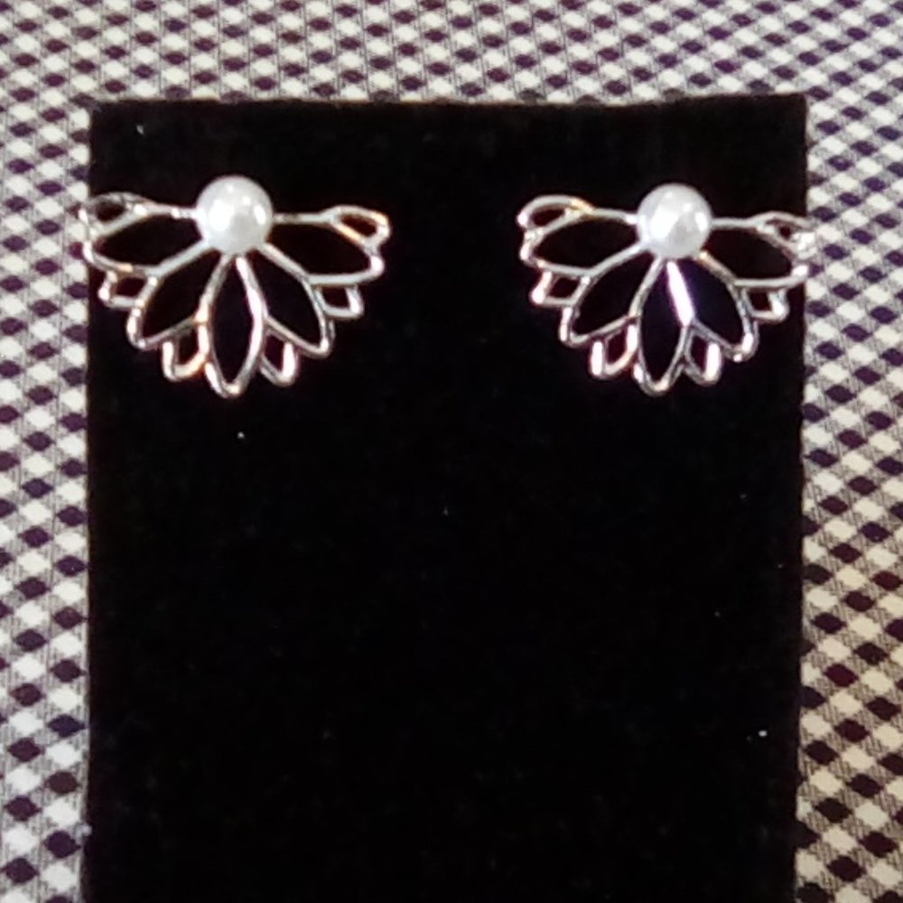 Silver-Colored & Faux Pearl Jacket Earrings